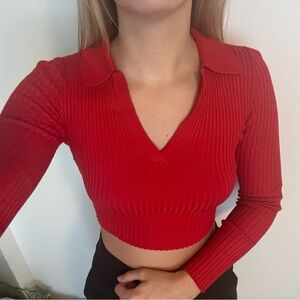 H&M Ribbed Collared Long Sleeve Crop Top